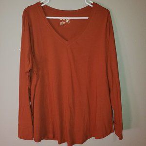 Rusty Orange Long Sleeved V-Neck Shirt